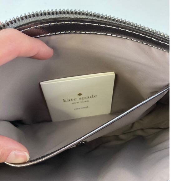 KATE SPADE NWT, PEWTER METALIC LEATHER WOMENS CROSSBODY BAG - Picture 9 of 12